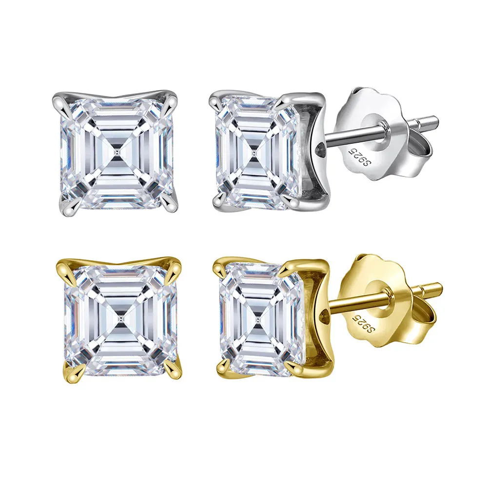 LZE19 RINNTIN 925 Sterling Silver 1CT-4CT 8A Premium Cubic Zirconia Stud Earrings for Women