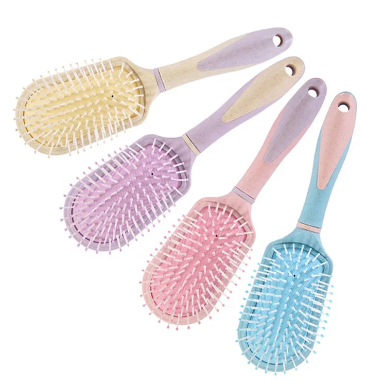 

Braiding Hairdresser Wheat Straw Fiber Material Massage Cushion Brush Cute Colorful Air Cushion Bag Hair Comb For Women, Pink/blue/purple/yellow