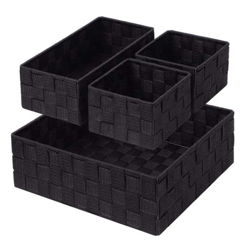 

Woven Storage Box Cube Basket Bin Container Tote Organizer Divider for Drawer,Closet,Shelf, Dresser,Set of 4