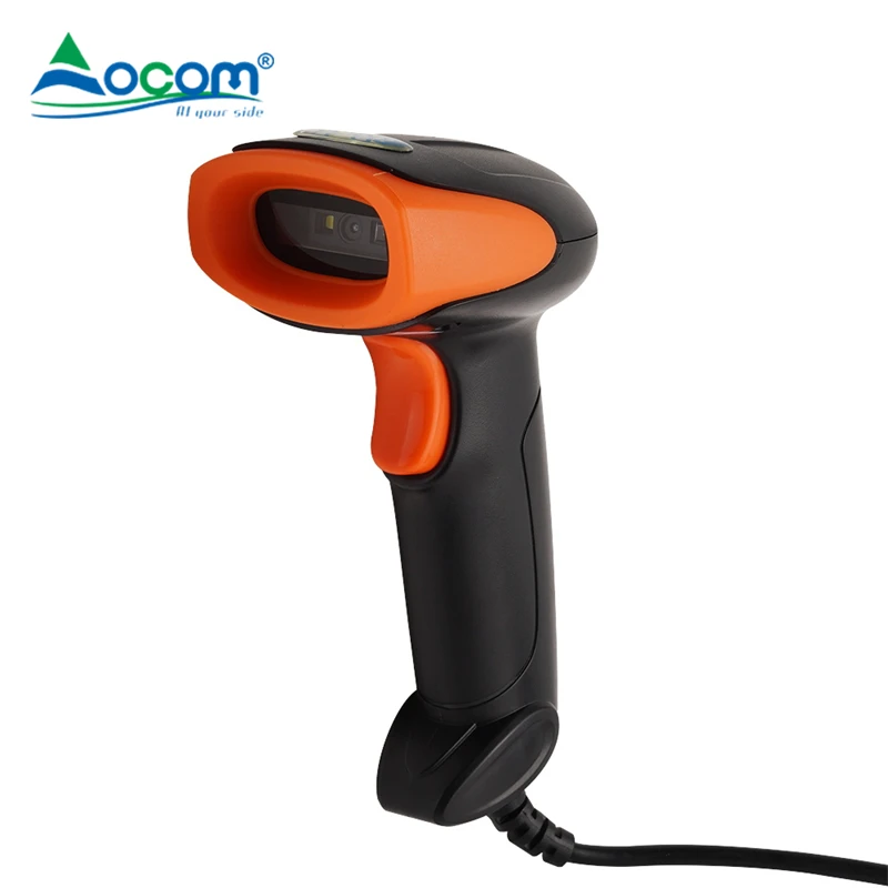 

High Quality 1D CCD Barcode Scanner with Wired Connection, Black and orange