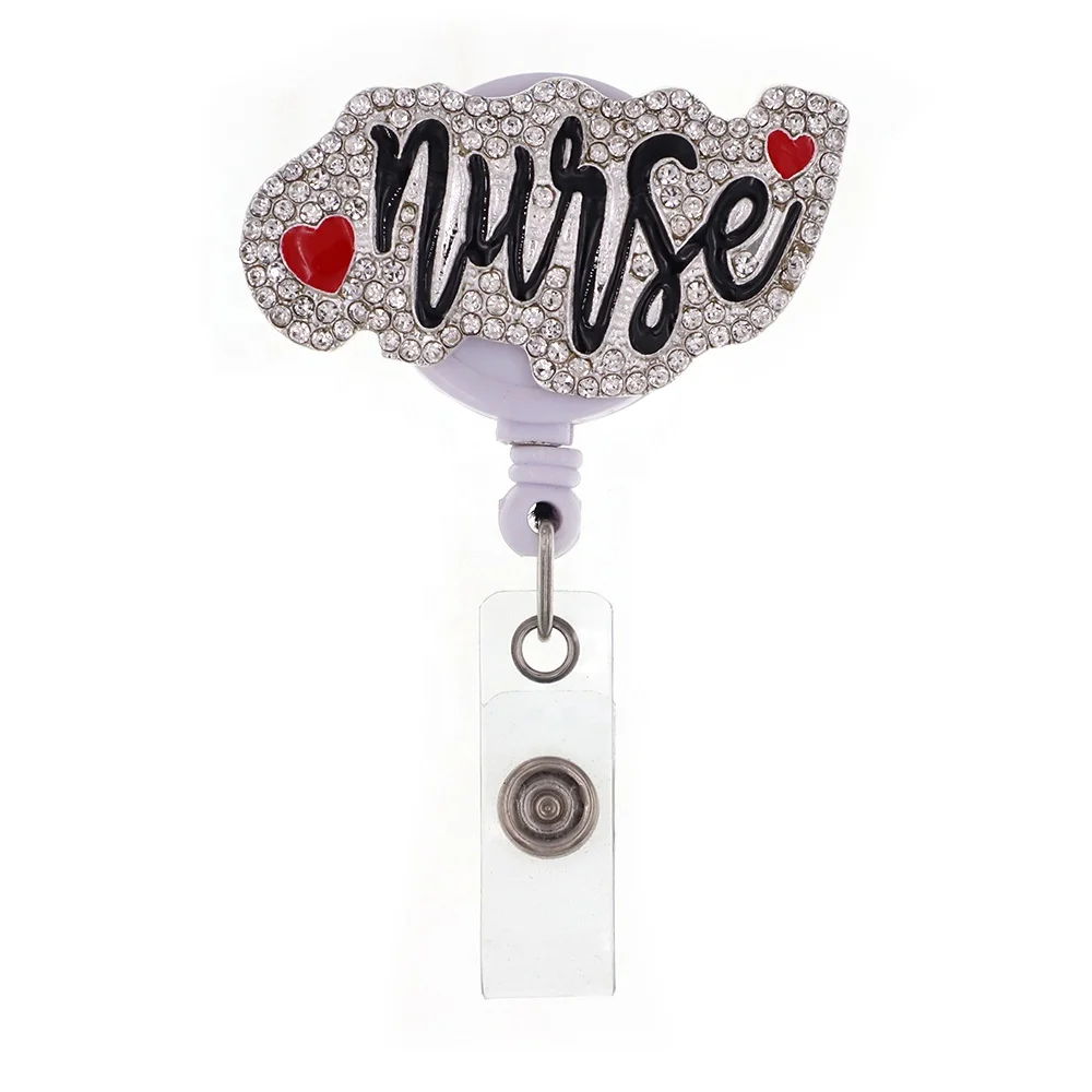 

2021 lailina DIY rhinestone crystal enamel ID nurse red heart hospital doctor staff Gift ID Retractable Badge Reel /clip holder