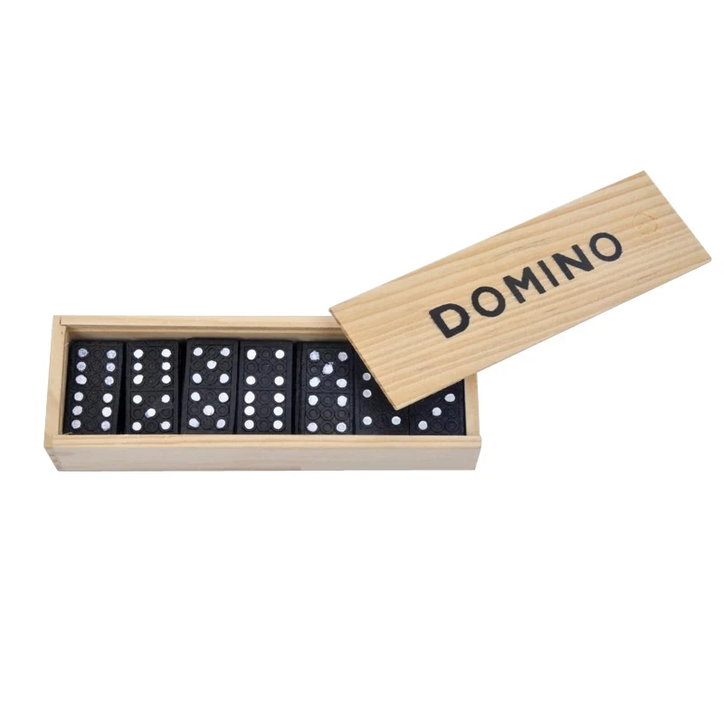 

Amazon Hot Sale Wooden Black 28pcs Tile Dominoes Board Games Set in Box, As picture