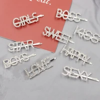 

Korean fashion english letter girl hairpins rhinestone crystal word clip adult bangs hair clips for women head accessories