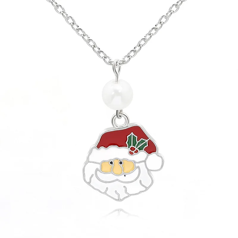 

Cartoon Cute Gift Santa Claus Christmas Tree Necklace Earrings Bracelet Setring Necklace Earring Jewelry Set, Picture shows