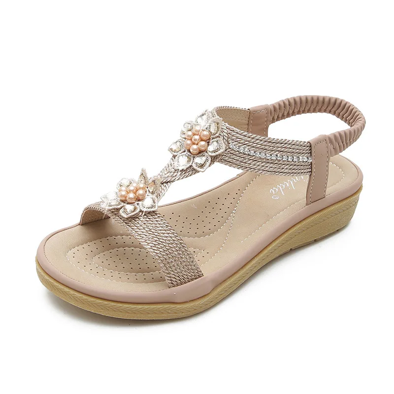 

S954 2021 new non-slip rhinestone flower hollow bohemian fashion flat-bottomed flip flops other sandals