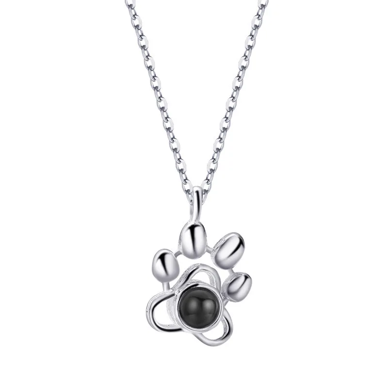 Pet Dog Print Pendant Charms Necklace Gold Plated Tiny Cat Paw Projection Necklace