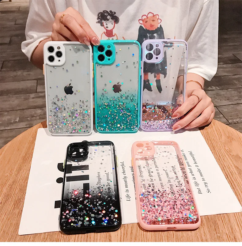 

Designers Bling Sparkle Star glitter Epoxy TPU Lens protection shock-proof Phone Case for iphone 12 pro max 11 X XR