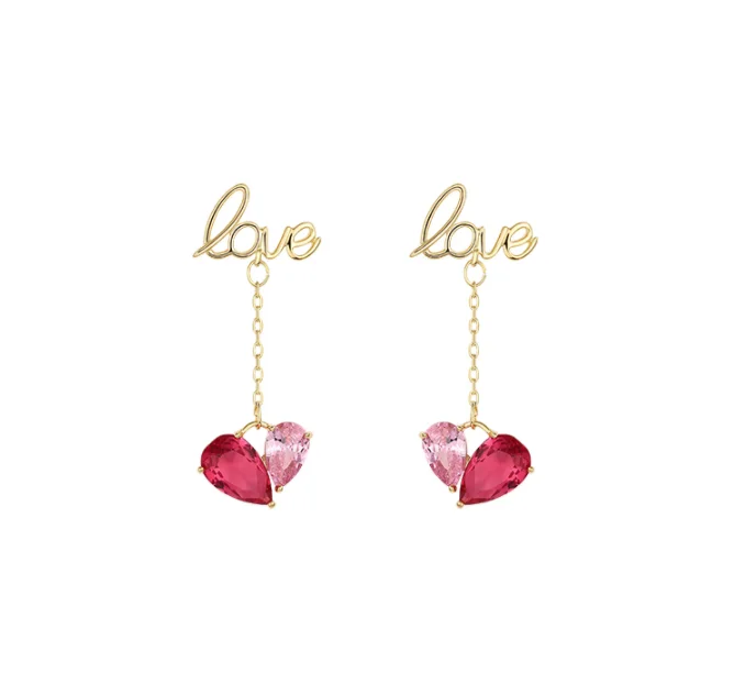 

Eico Wholesale zircon jewelry love word earrings stud zircon heart shaped earrings in pink and rose red heart earrings for women