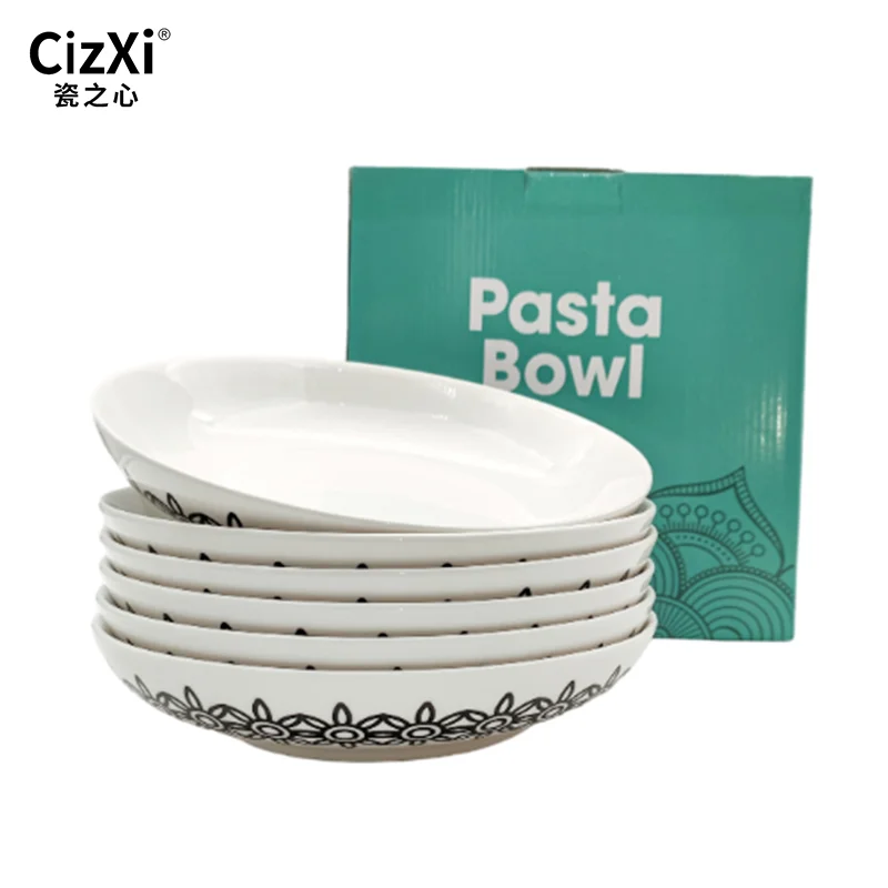 Set of 6pcs Stock 8.5 inch Modern Tableware Salad Plate Pasta  Bowl Ceramic For Restaurant