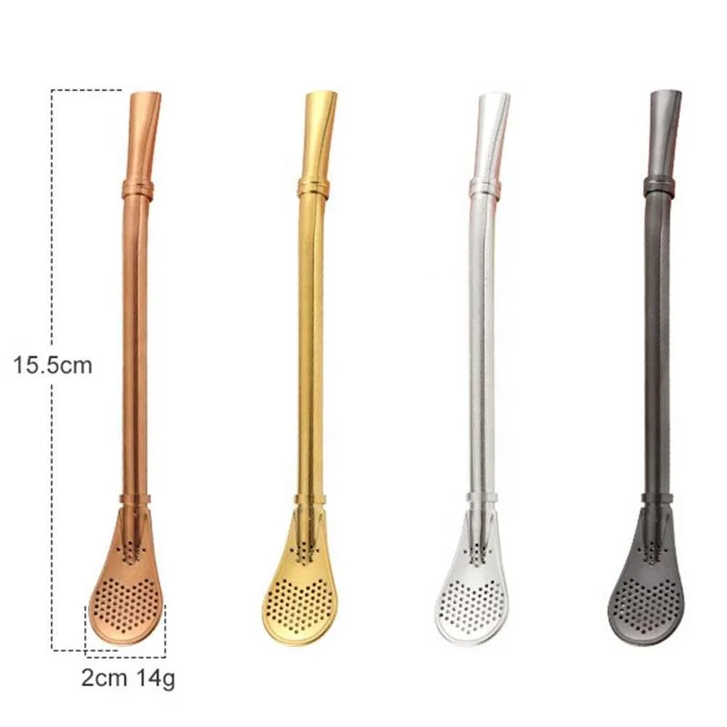 

High Quality Drinking Straw Stainless Steel Yerba Mate Straw Gourd Bombilla Spoons With Straw, Gold/silver/blue/black/purple/rose gold