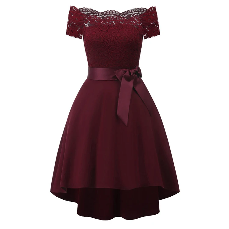

China Suzhou Cheap Women Off Shoulder Short Lace Maroon Bridesmaid Dress under 20, White,pink,blk,navy,maroon,or others