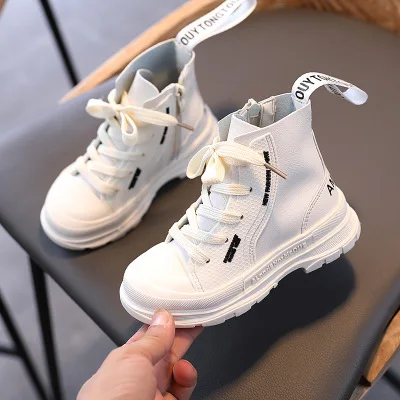 

2020 The Latest Autumn Style Wholesale Black Boys Girls Shoes Kids Boots, Black/white