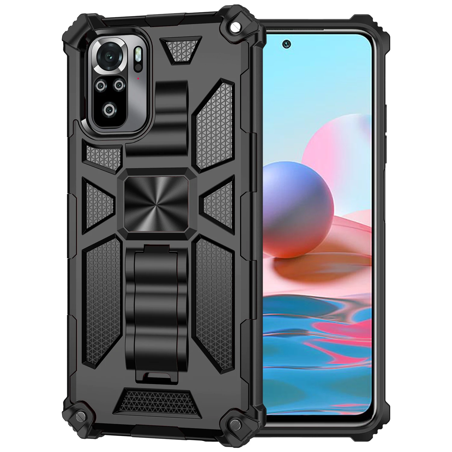 

For Xiaomi Shockproof Car Magnetic Phone Holder Mobile Phone Case for Redmi Note 10 Pro mi 11 Back Cover with Stand, Colors optional