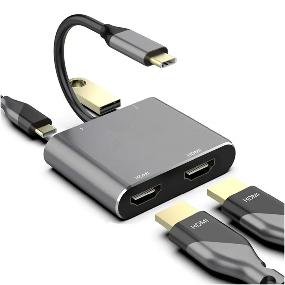 

Type C to Dual HDMI-compatible USB3.0 PD 4 in 1 Adapter USB-C 3.1 to 4K HDMI-compatible USB PD for Laptop