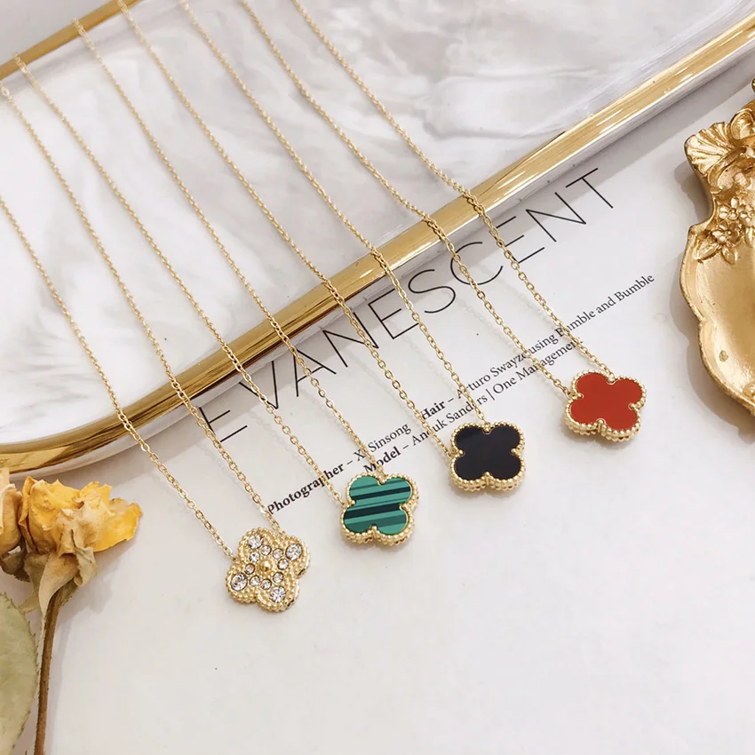 

Stainless Steel Gold Plated Four Leaf Clover Flower Necklace for women