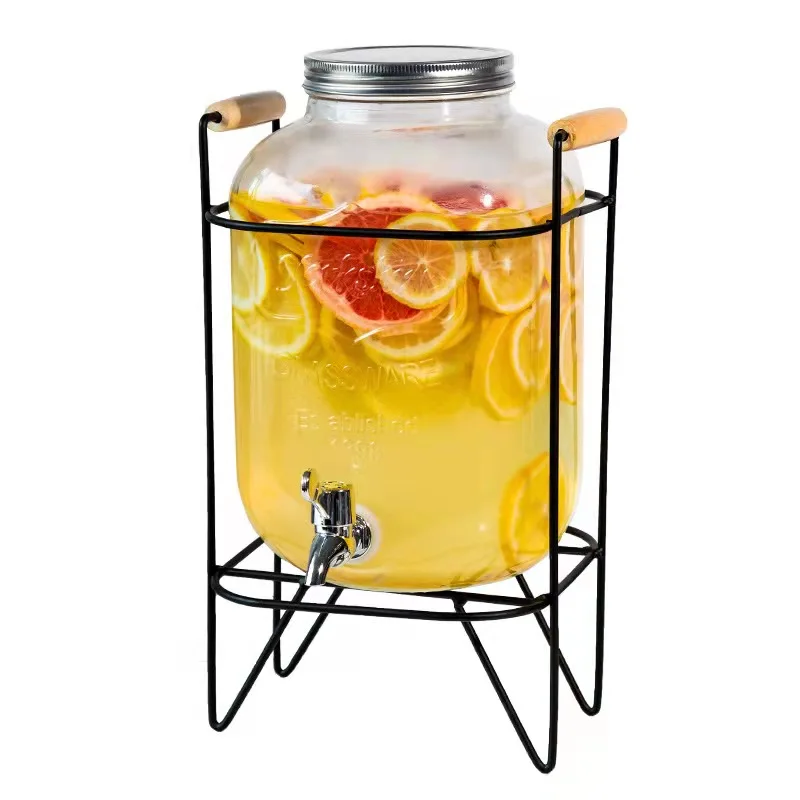 

1Gallon Party Lemon Alcohol Juice Container With Stainless Steel Tap 4 L Clear Glass Beverage Dispenser With Spigot