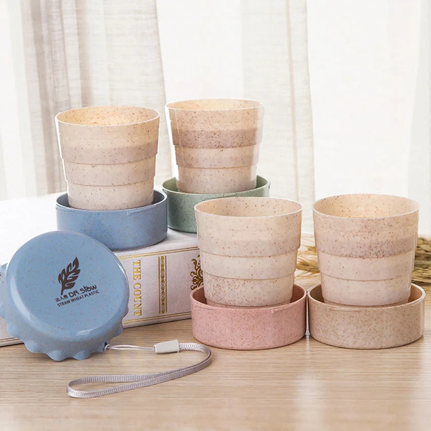 Eco BPA Free Portable Folding Telescopic Cup Water Tea Wheat Straw Foldable Travel Collapsible Cup
