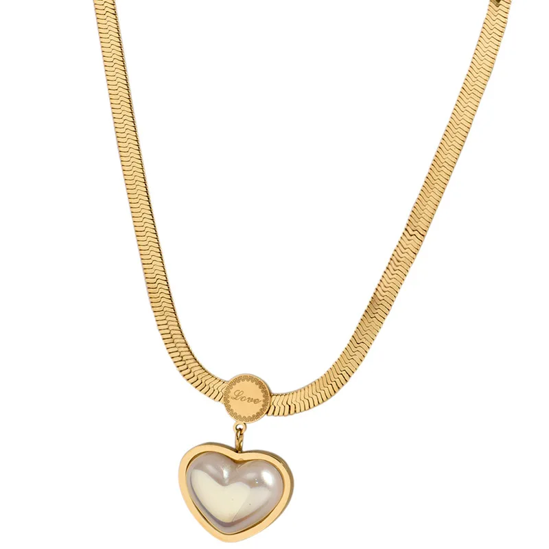 

Sweet Women Gold Filled Snake Chain With Extension Stainless Steel Pearl Heart Pendant Necklace