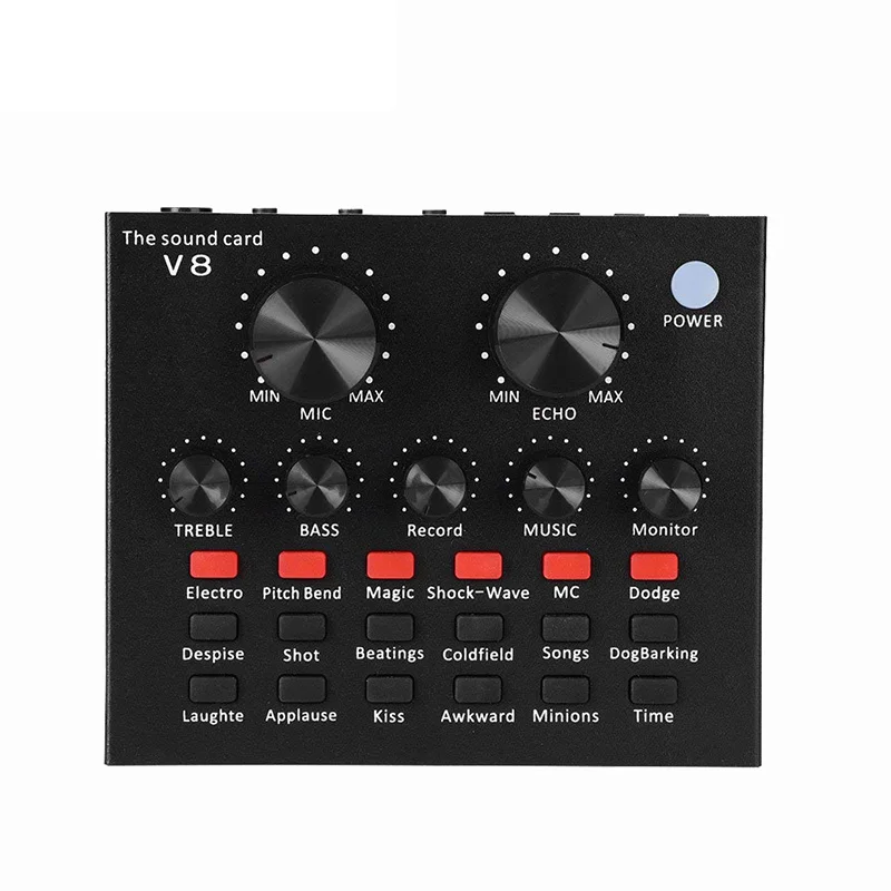 V8 Sound Card Audio Interface External Usb Live Broadcast Microphone Sound Card For Computer Pc Mobile Phones Singing Recording