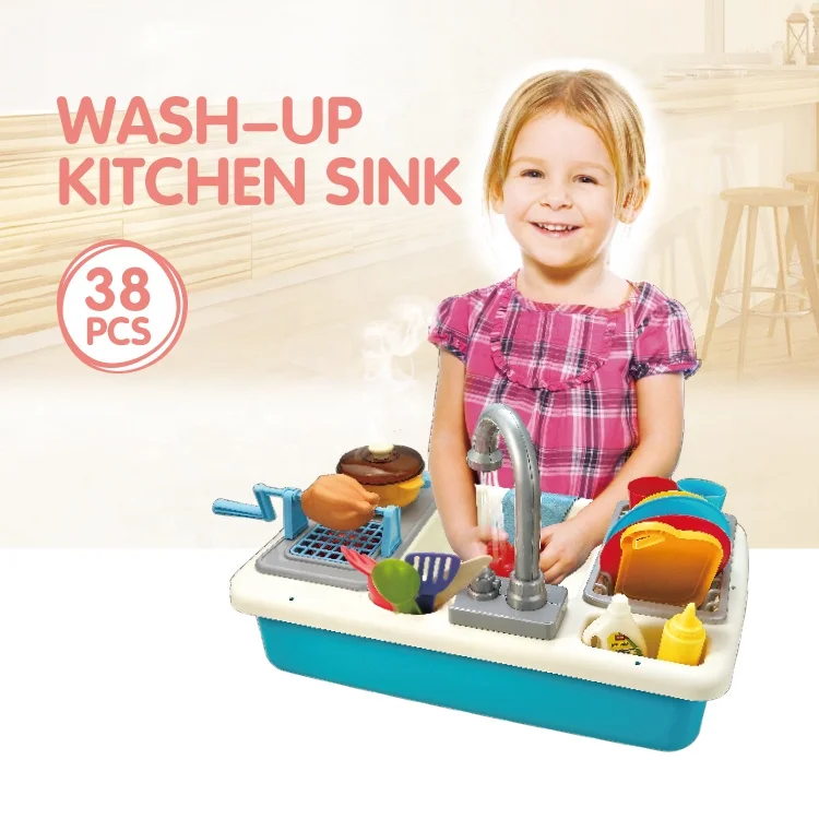 

Sally's Love Electric Preschool Pretend Role Play Wash Sink Play Food Cooking Kids Kitchen Set Toy For Girls
