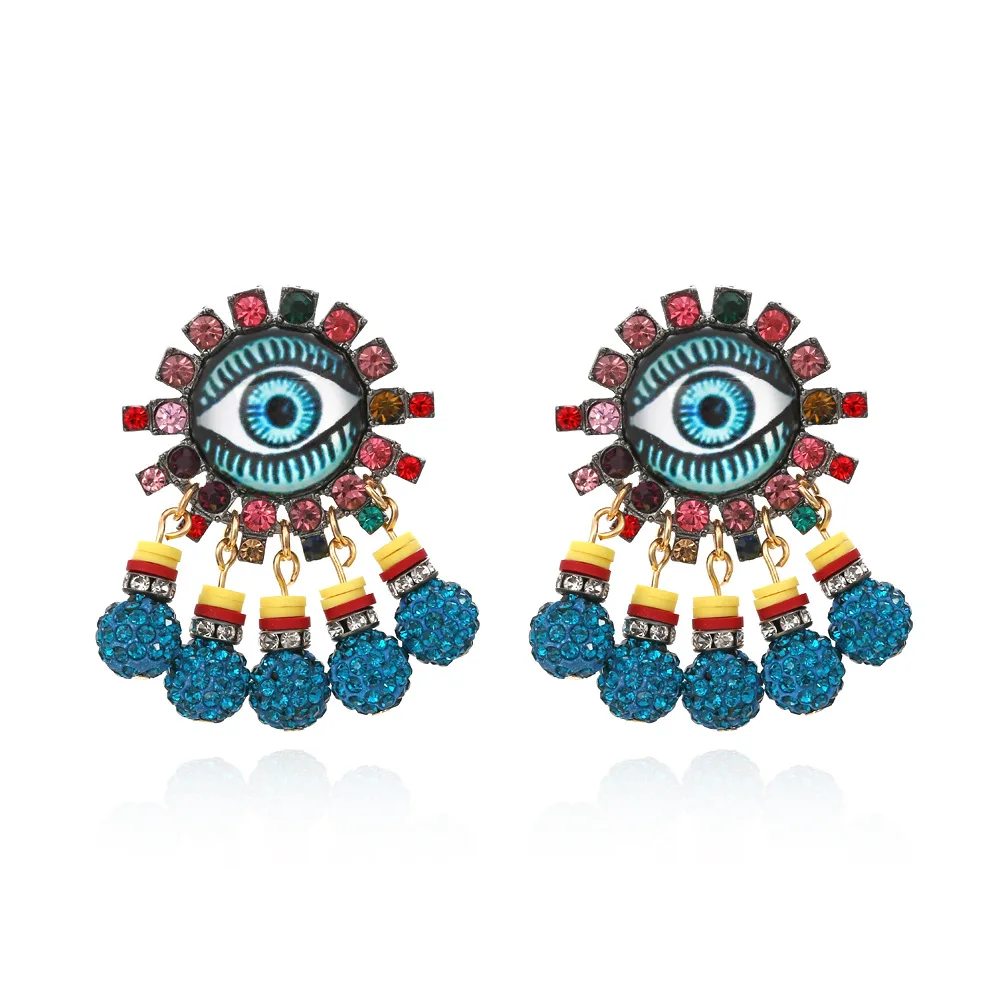 

Retro Exaggerated Alloy Diamond Devil's Eye Earrings Super Flash Geometric Colored Diamond Ball Earrings, Like picture