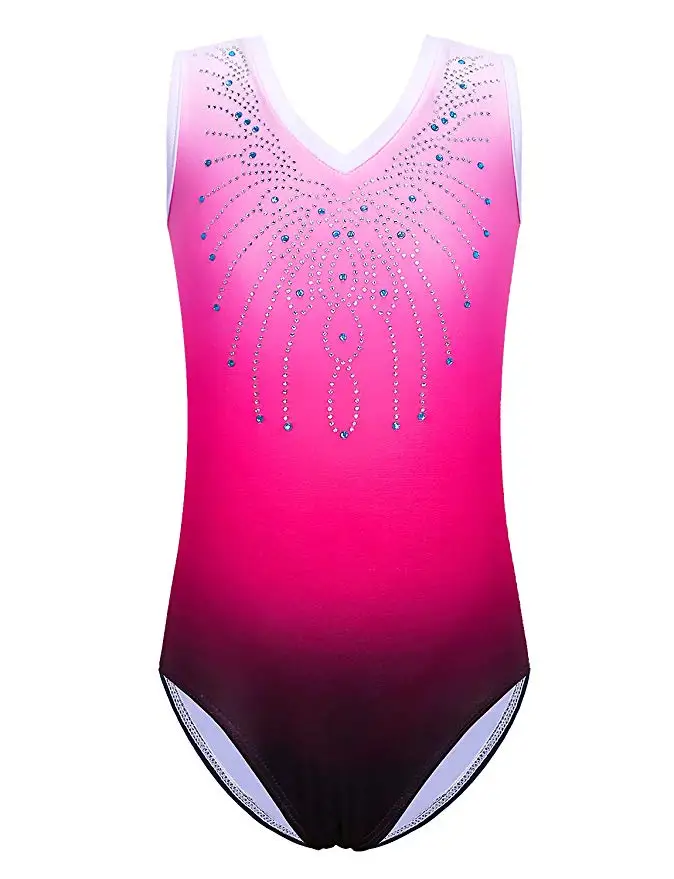 
Gymnastics Leotard Girls sleeveless Shiny Diamond Gradient Color Ballet Dance One Piece Activewear 