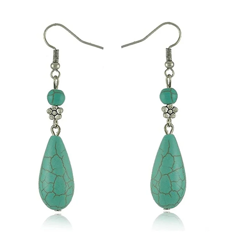 

Simple Turquoise Stone Teardrop Earrings Handmade Jewelry Unique Turquoise Dangle Earrings for Women Girls, Picture shows