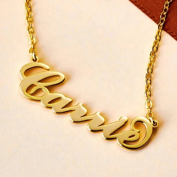 

Dropshipping Carrie Style Gold Filled Name Jewelry Personalized 18K Gold Plated Stainless Steel Nameplate Necklace