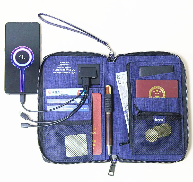 

wholesales PU leather wallet passport 3 in 1 powerbank wireless charger credit card holder, Black,red,brown,blue