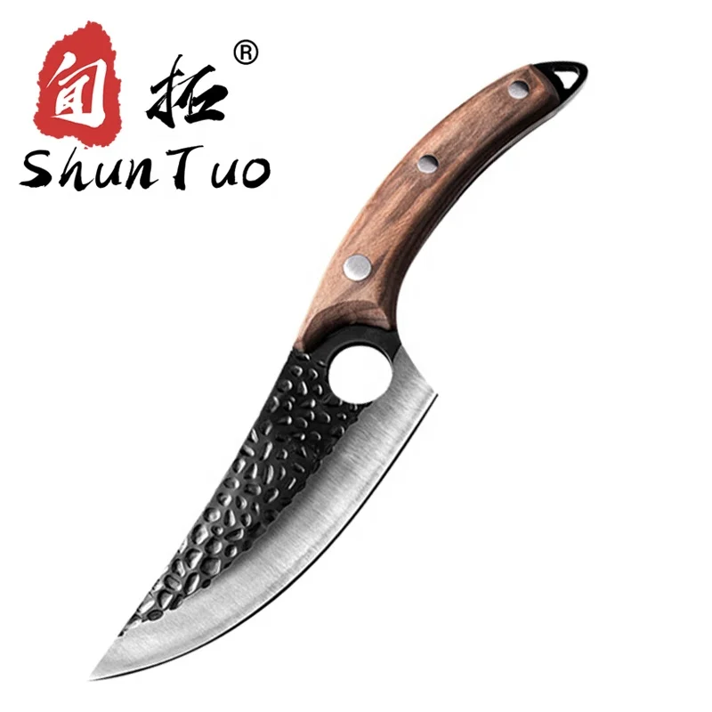 

Streamline design Double edge Professional slaughter cutter Steel Knife Slice Chef Knives With Leather Sheath