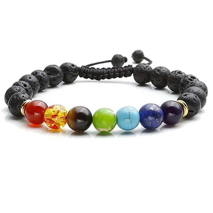 

Hot Selling Lava Stone Natural Bead Essential Oil Energy Gemstone 7 Chakra Diffuser Bracelet