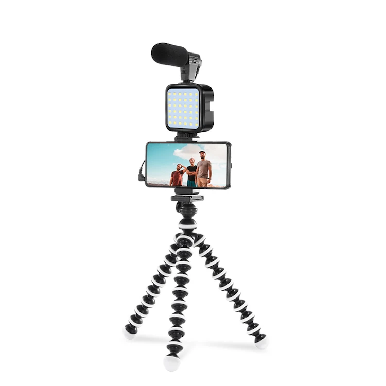 

KIT-03LM Vlog Selfie Flexible Tripod Remote Control Microphone LED Light Smartphone Vlogging Kit for Studio Video Recording