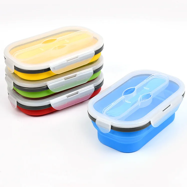 

High Quality Portable Food Grade Kids Children Collapsible Food Storage Container Kitchen Foldable Silicone Lunch Box, Red,yellow,green,blue