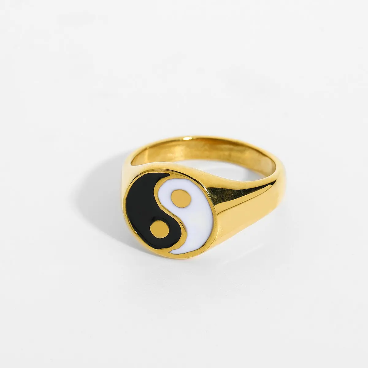 

INS Hot Taiji Bagua Yin Yang Chunky Finger Ring For Women 18K Gold Plated Stainless Steel Ring Waterproof Colorfast Jewelry