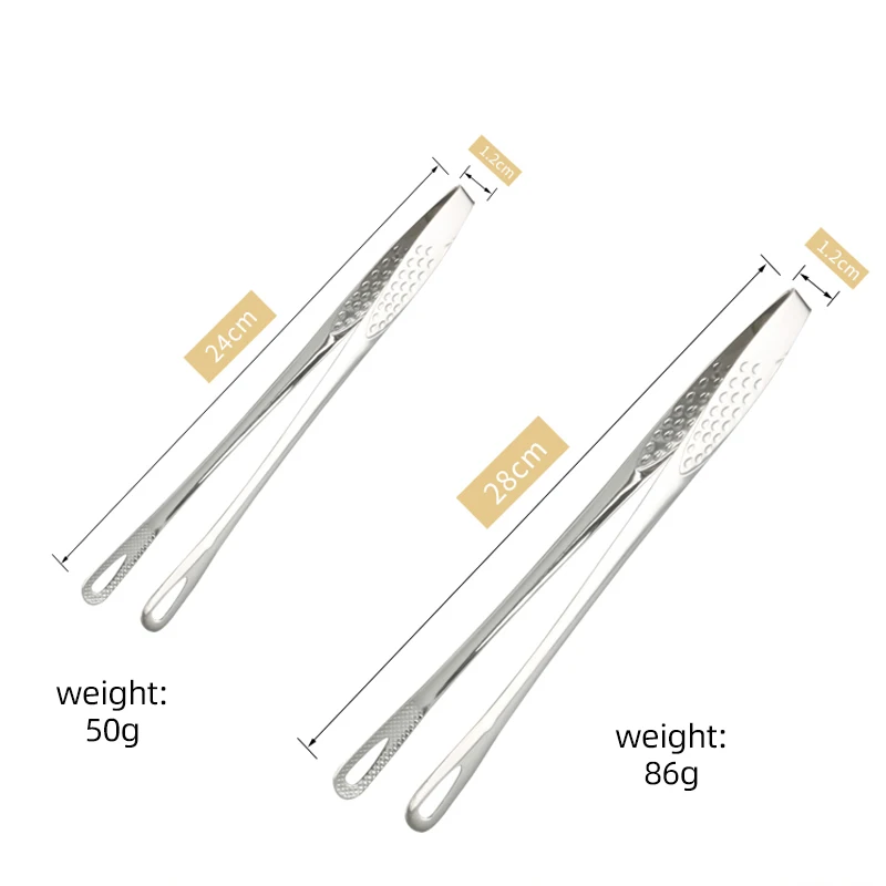 

High Quality Non Stick Non Slipping SUS304 24cm 28cm Barbecue Salad Steak Food Tongs, Sliver/gold