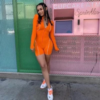 

Reflective Zipper Up Long Sleeve Stand Collar Rompers For Women