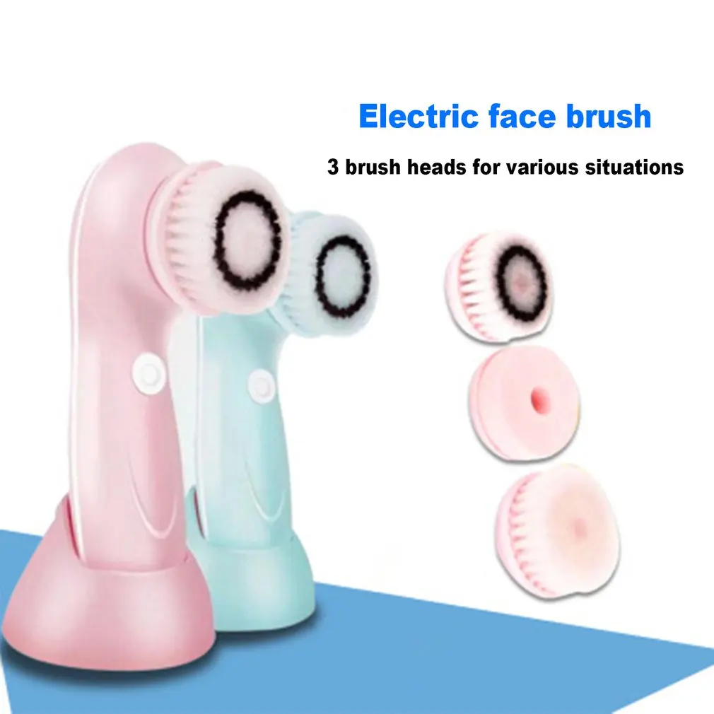 

3 in 1 Portable Facial Exfoliator Electric Washing Facial Machine Silicone Scrub Pore Cleanser Spin Face Cleansing Brush, Colorful