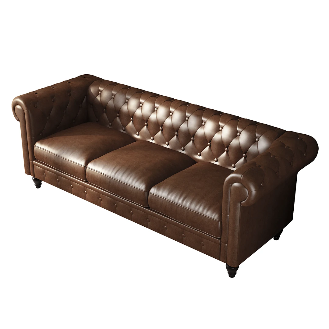 

Modern Faux PU Leather Chesterfield Luxury Antique Sofa Set Buttoned Furniture, Optional