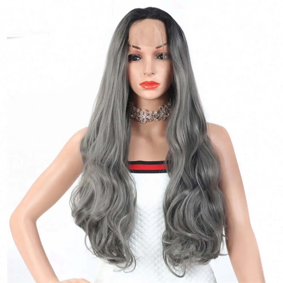 

MYZYR private label synthetic wig, synthetic lace front wigcheap resistant synthetic wig three colorsFront lace curlsgray, Pink,black