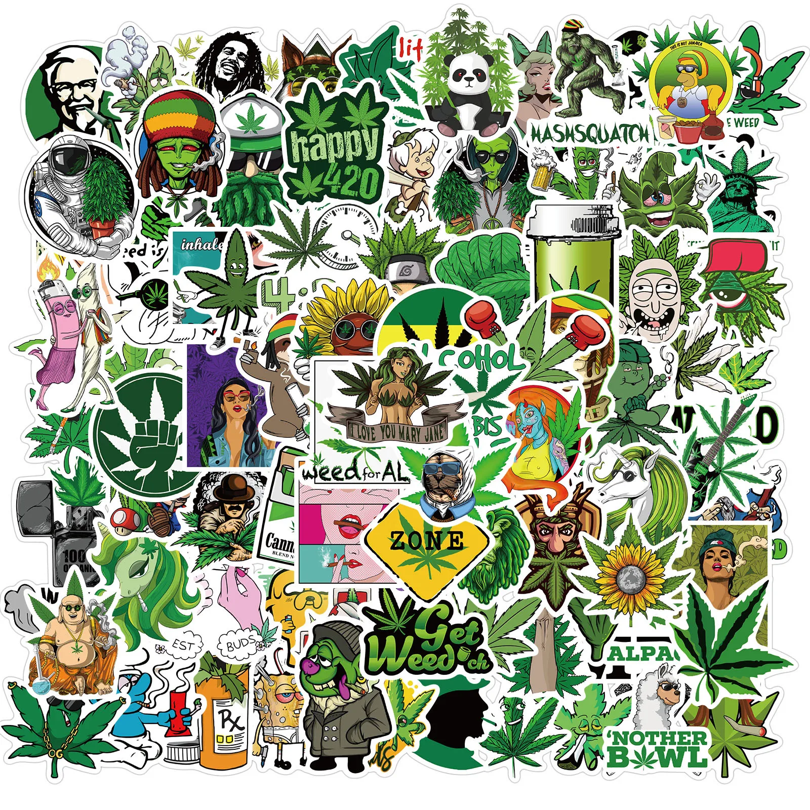 

Custom Deisgn SANXDI 100Pcs Cool Weed Stickers Funny Green Leaves Waterproof Desiner croc Charms Decorations