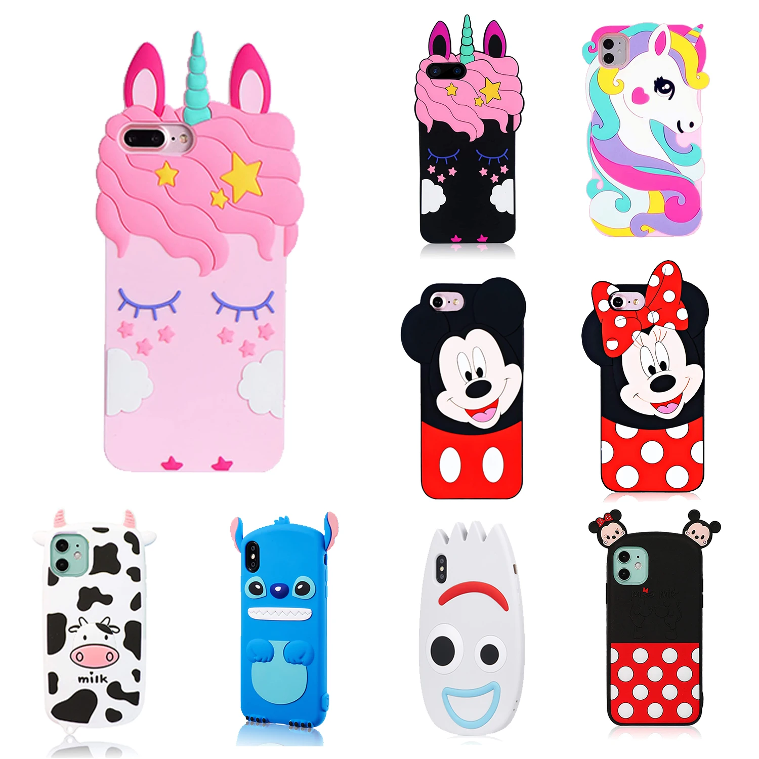 

High Quality Unique Special Design Silicone Cute Cartoon Phone Case For Iphone Series X XR XS 11 12 Pro Max, Multiple colors