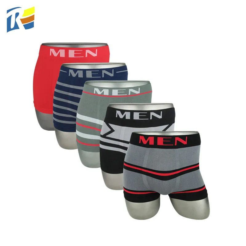 

Multi Colors MEN Logo Seamless Underwear Elastic Striped Boxer Briefs for Men, Black, red, gray, blue