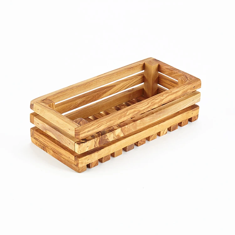 

Wholesale Cheap 8'' x 4'' x 2.4'' Olive Wood Fruit Bread Crate, Natural wood color