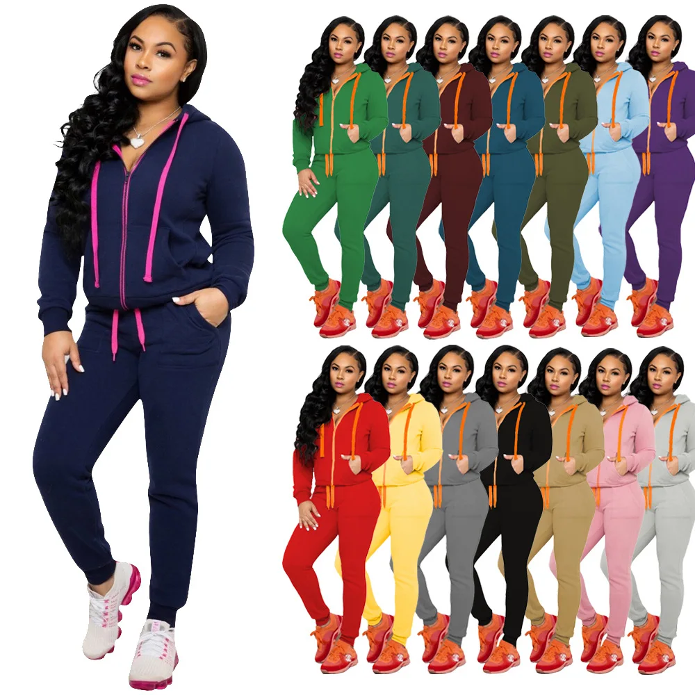 

New design autumn spring ladies sports two piece set women hoodie clothing bulk