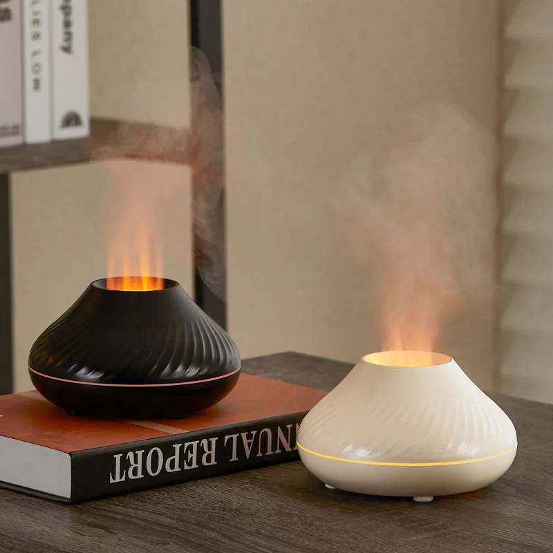 

New Simulation Volcano 3D Flame Humidifier Factory 130ml Desktop Ultrasonic RGB Colorful Flame Aroma Diffuser