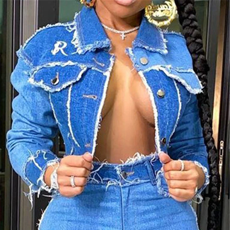 

2020 Women Elegant Winter Jean Jackets Coats Women Hollow Out Ripped Black Denim Jackets Coats For Women