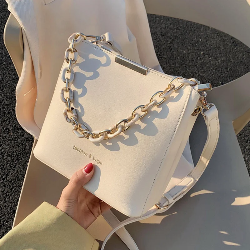 

2021 summer fashion solid color ladies bucket handbags pu leather shoulder crossbody women hand bags with chain, 4colors