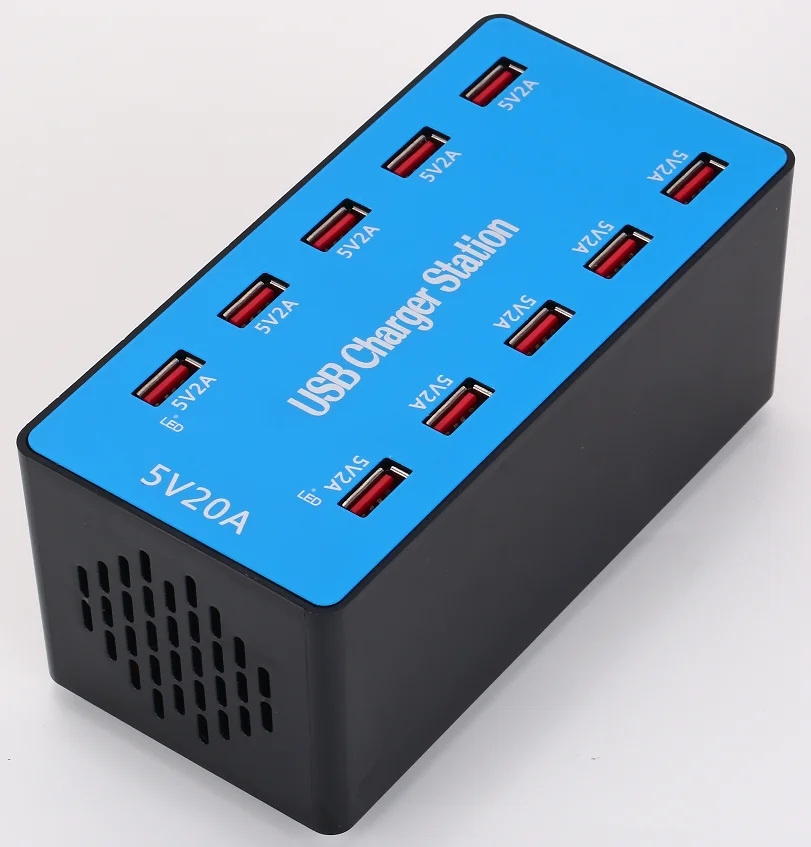

2021 Best seller 10 Port USB Charger Station 100W 10 Port Desktop USB Multi Charger USB Charging Station for smart phone, Blue