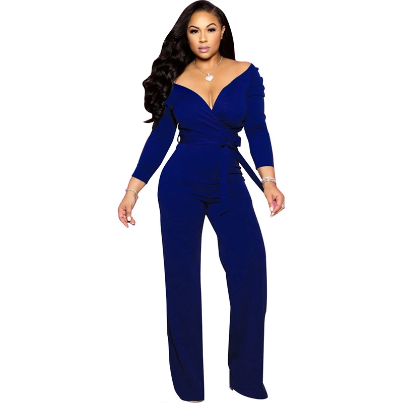 

Wantmove Women 2021 new spring Sexy v-neck Fashion long-sleeved solid color tight club jumpsuit Wm172, Picture color