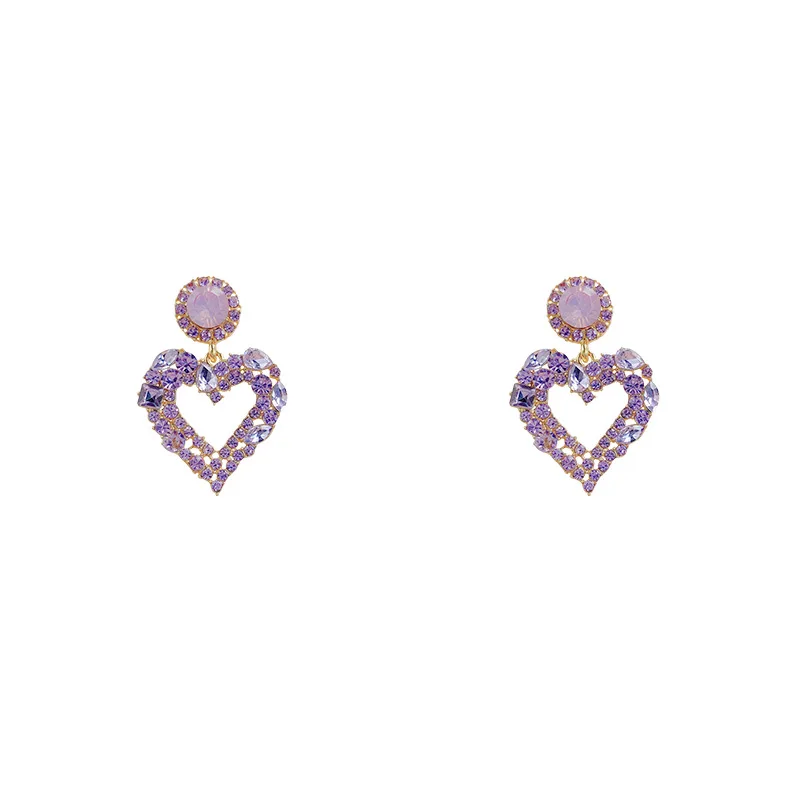 

ADELANTE New European And American Creative Simple Colorful Hollow Out Love Stud Diamond Earring For Women, Pink